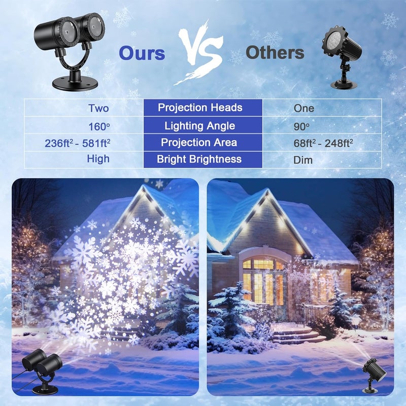 MuliVid 2025 Christmas Projector Lights Outdoor, Double Head Snowfall LED Lights Waterproof, Outdoor Christmas Snowflake Projector Light for Xmas Holiday Party, Patio, Garden Decoration - Image 2